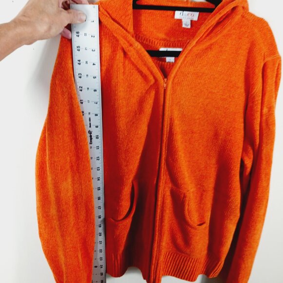 Denim & Company Orange Hooded Sweater Jacket & Tank, Size Large, Fall, Halloween - Picture 13 of 16